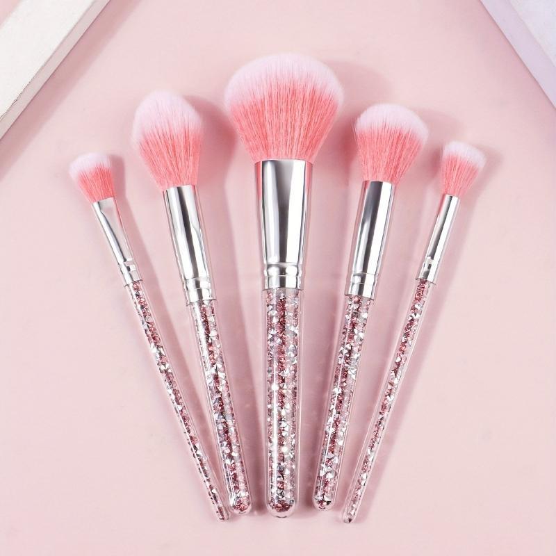 5pcs Makeup Brush Set With Fashionable Glitter Rhinestone Handle, Powder Brush Blush Brush Eyeshadow Brush, Professional Makeup Brush/Cosmetic Brush