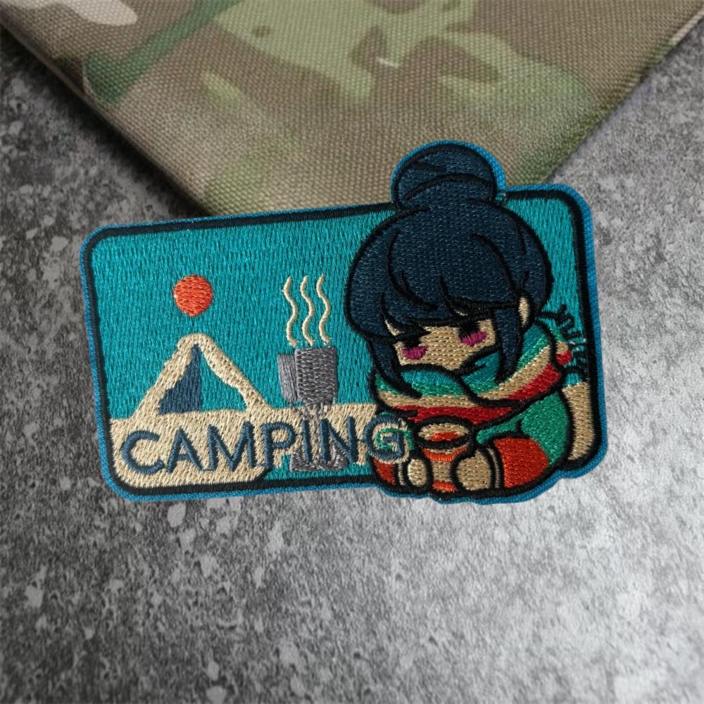 Camping Anime Girl Embroidery Patch Tactical Military Morale Badges Hook Loop Patches Backpack Sticker for Clothing Armband