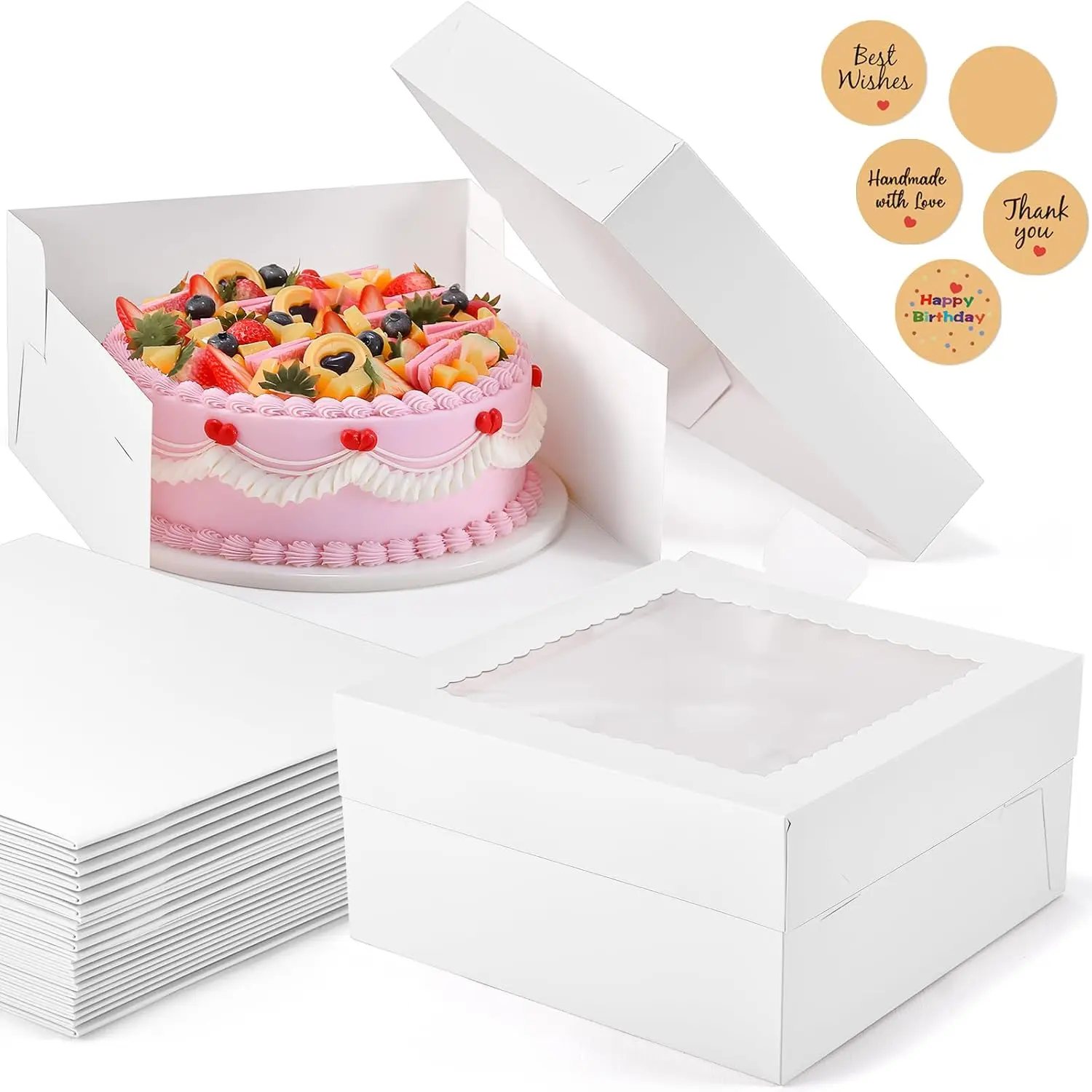 12 count 6x6x6 Inches Small Cake Boxes,  Square Bakery Boxes with Window, Mini Cake Containers for Pastries, Cookies, Chocolates, Cupcakes, Birthday Party Cajas Pasteles