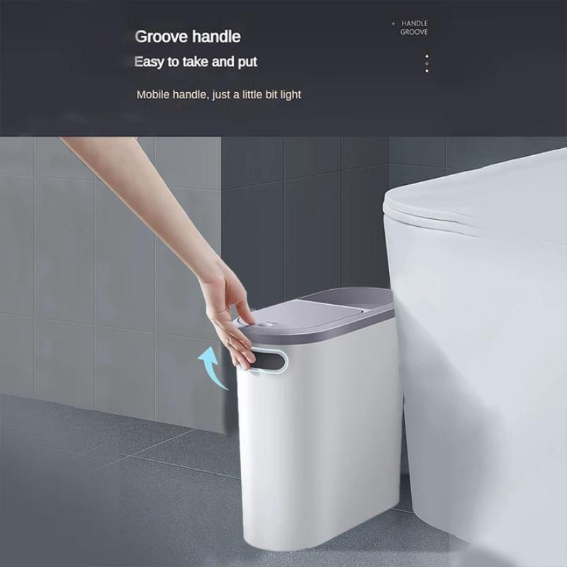 Bathroom Trash Can, 1 Count Household Creative Waste Bin with Holder & Handle, Press Type Can with Lid, Simple Paper Basket, Large Capacity Trash Bin, Home Essential Bathroom Accessories, Bathroom Essentials Accessories