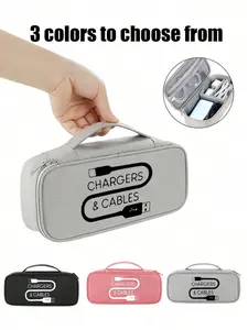 Electronic product storage travel bag, with data cable pattern, essential travel carry bag — multi-compartment digital storage bag, with zipper closure, portable electronic accessories storage bag, Travel Organization Pouch