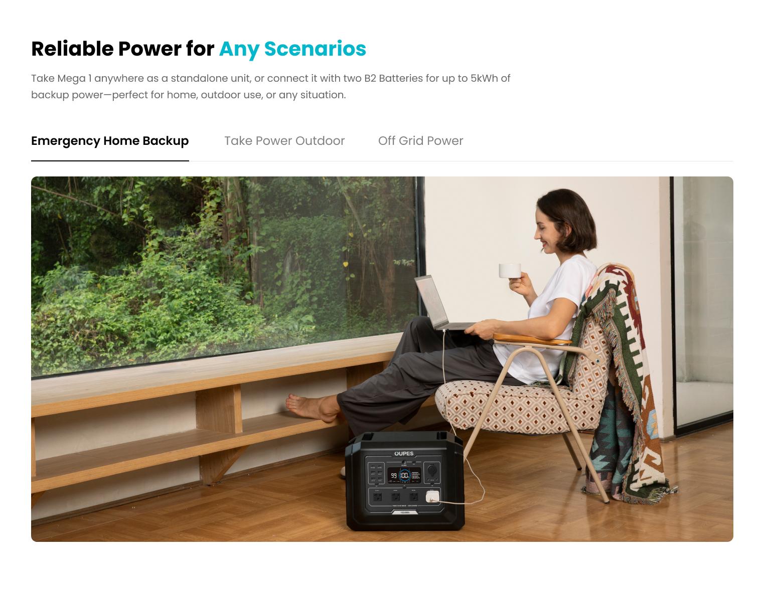 OUPES Mega 1, 2000W 1024Wh Portable Power Station, LiFePO4 Battery, Solar Generator, 1 Hour Fast Charging, for Home Backup Power, Camping