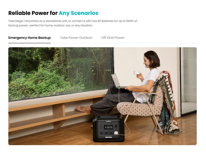 OUPES Mega 1, 2000W 1024Wh Portable Power Station, LiFePO4 Battery, Solar Generator, 1 Hour Fast Charging, for Home Backup Power, Camping