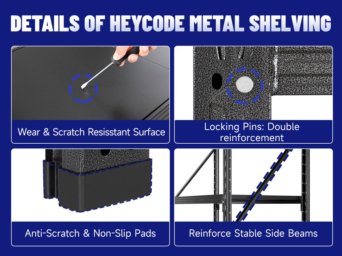 Letaya 71"W Metal Storage Shelves 5000LBS Heavy Duty Garage Shelving Units with Adjustable Shelves & Locking Pins for Warehouse Black