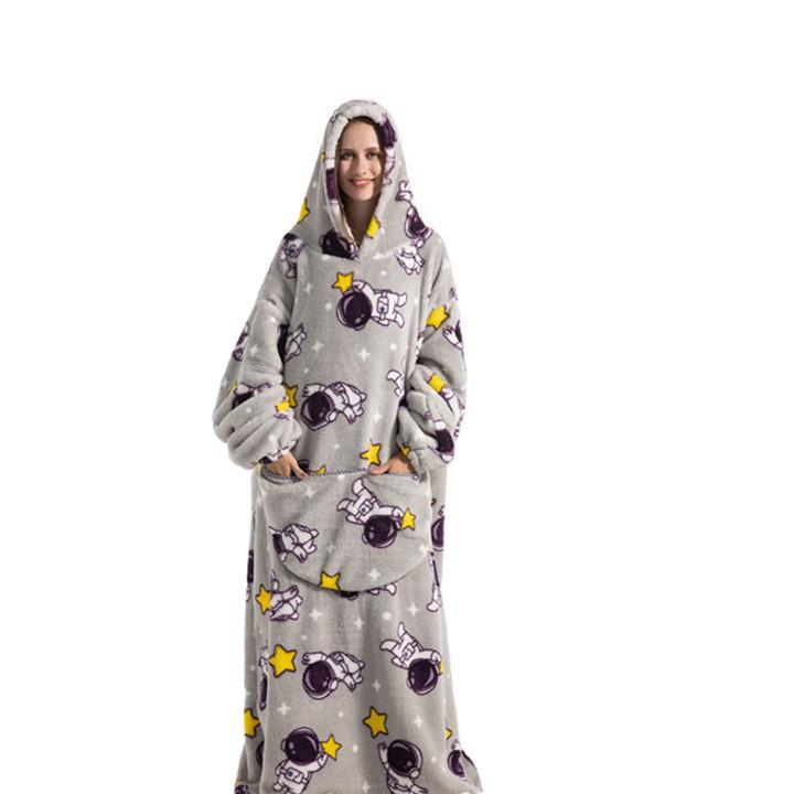 Unisex Sweatshirt Thermal Pullover Lazy Wearable Blanket Hoodie Soft Fleece Lined Fabric Thick Thermal Insulation Extra Long Hem for Full Body Coverage Adjustable Drawstring Hood Cozy Cuffed Sleeves Loose Fit Winter Fall Warm Wear Daily Lounging