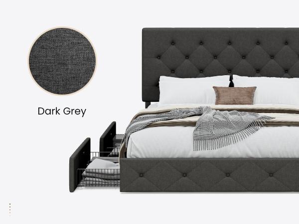 SHA CERLIN Platform Storage Bed Frame with 4 Drawers【Frame Only No Mattress】Adjustable Upholstered Headboard with Button Tufted Design,Wooden Slat Support,No Box Spring Needed,Full/Queen/King #ChristmasGifts#TikTokShopBlackFriday