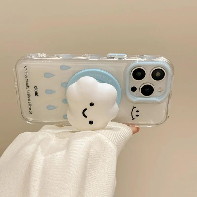Cute 3D Cloud For Magsafe Griptok Phone Holder Support For iPhone 15 16 Foldable Wireless Charging Case Stand Girl Bracket