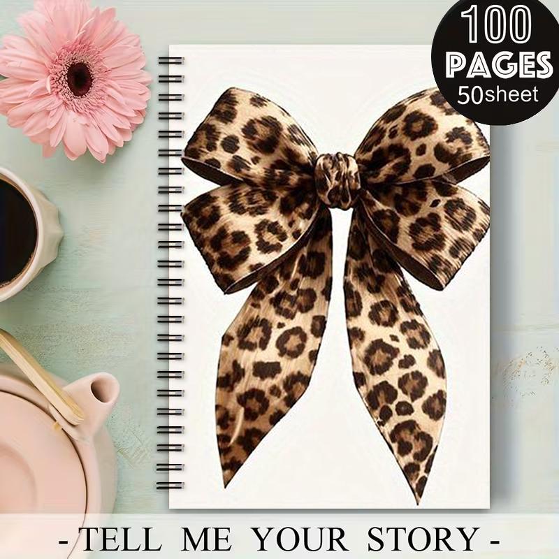 1 Spiral Notebook Leopard Print, 5.7x8.26 inch, Durable Binding, Daily Journal for Office School, Travel Notes, Gift for Students Teachers, Birthday Christmas Back to School Supplies [2D] Flat