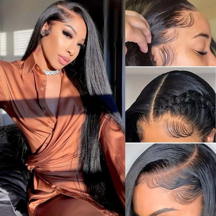 Dachic Hair 13x6 HD Lace Frontal Straight Wigs Human Hair 180 Density HD Transparent Lace Front Wigs Human Hair Pre Plucked Lace Frontal Body Wave Wigs Natural Black Color  for Women