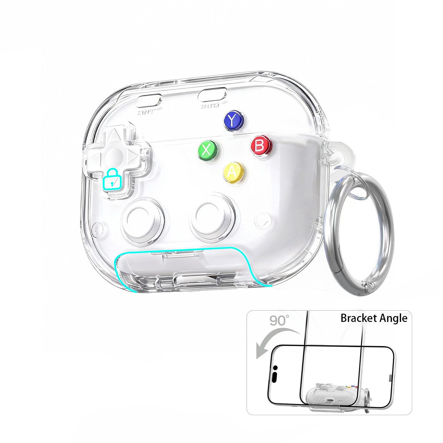 Transparent Anti-Drop Game Controller Shape Earphone Case, Shockproof Stand Protector for AirPods 3/4/pro, Trendy Personality Design