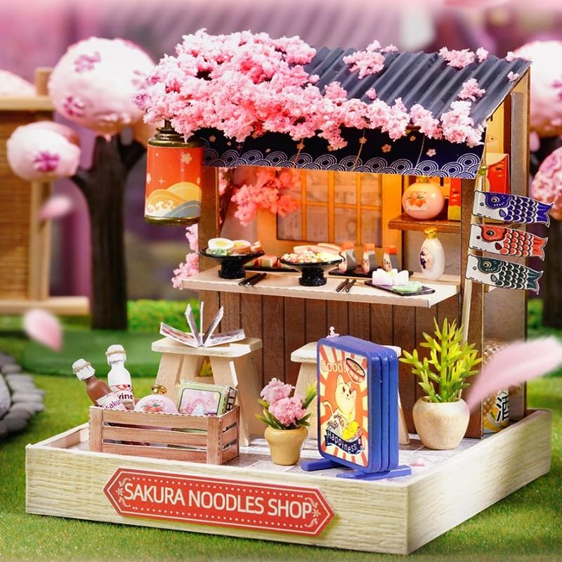 DIY Japanese Cherry Blossom Restaurant Book Nook Kit, Creative Handmade Art Craft Model, Perfect Gift for Holidays and Birthdays