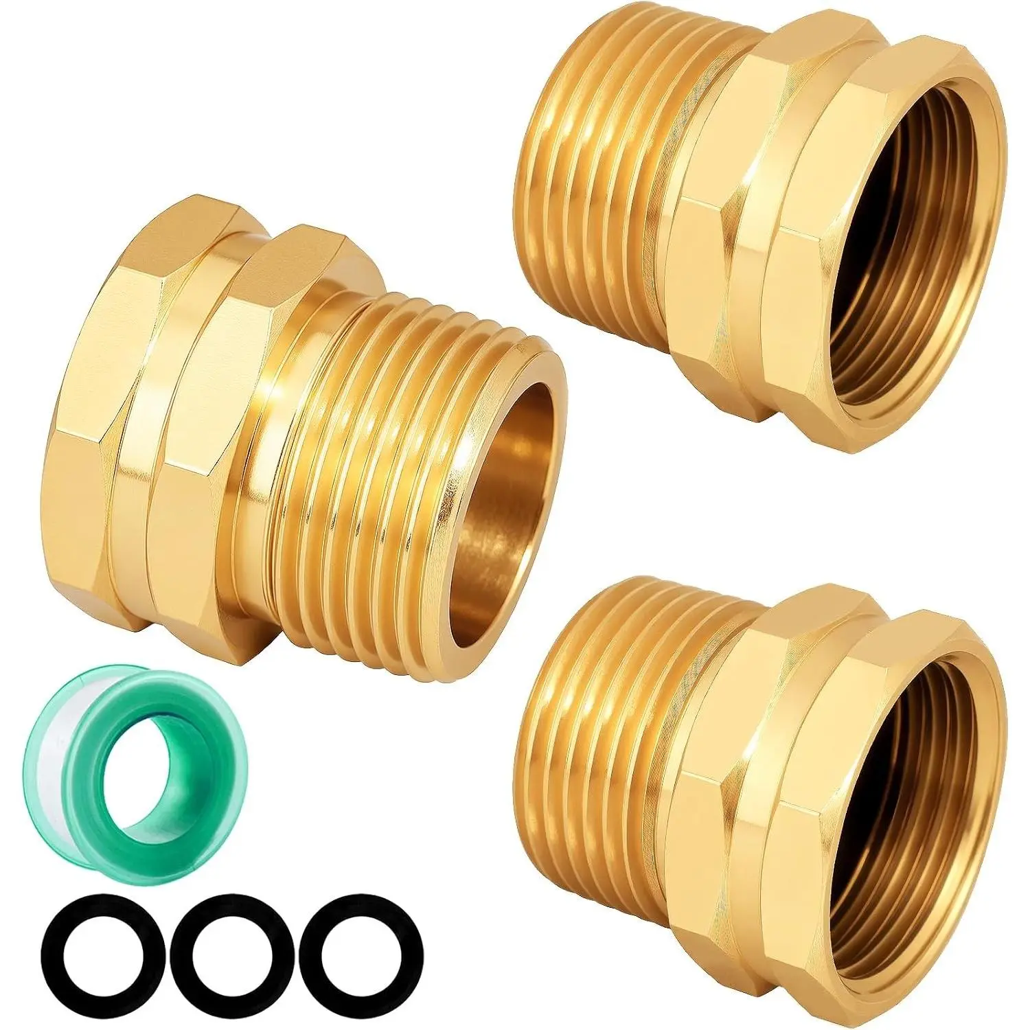 Garden Hose Adapter: Brass 3/4" GHT Female to 3/4" NPT Male Reducer, Leak-Proof Connector (3/4" GHT Female to 3/4" NPT Male, 3-Pack)