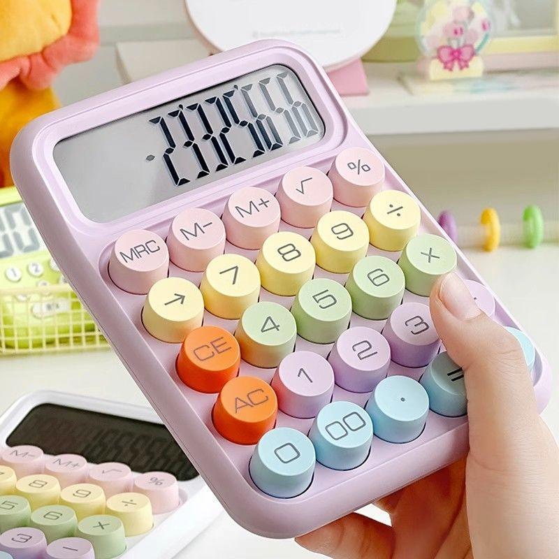 Colorful Keyboard Calculator, 1 Count Round Mechanical Keyboard Desktop Calculator with Display, Accounting Supplies for School Student Office (Batteries Not Included)