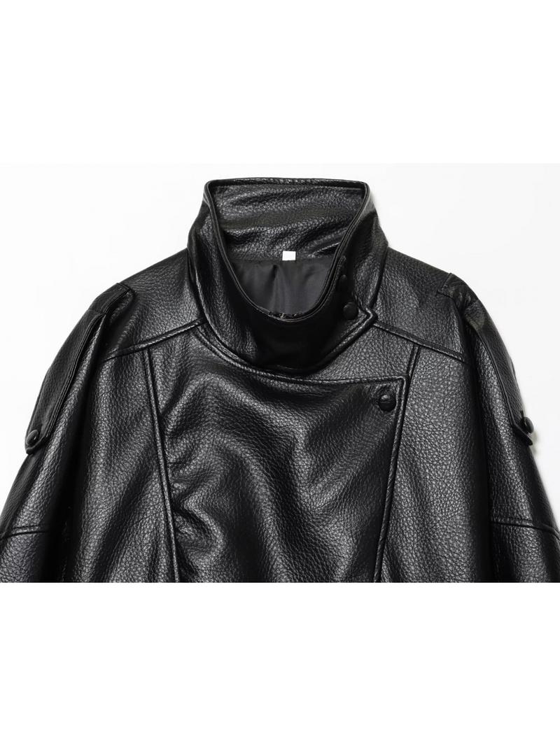 Women's Fashion Lychee-Grain PU Leather Jacket, European and American Style Biker Jackets for Autumn and Winter