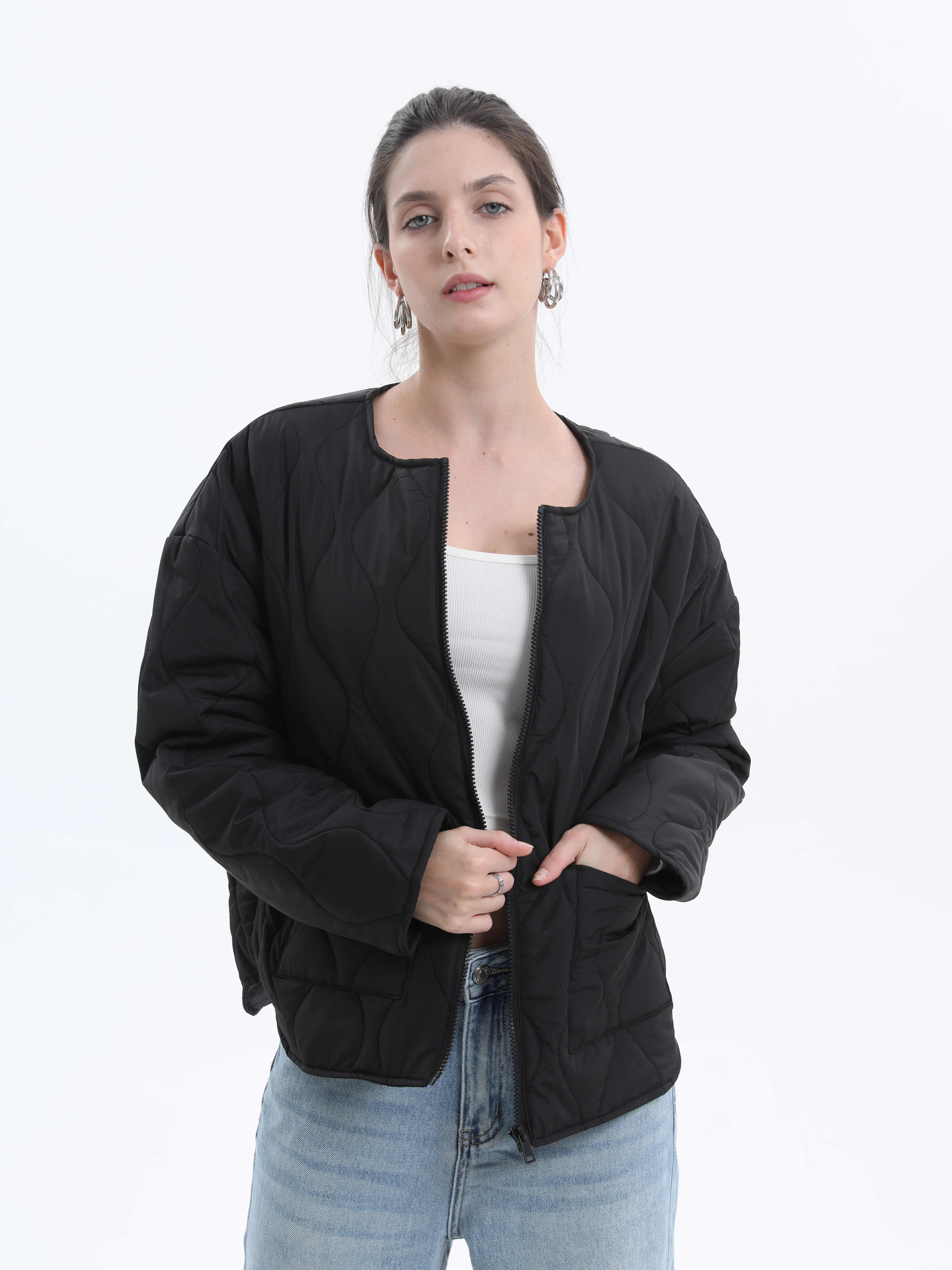 PUFFIT Machine Washable Water Repellent Quilted Crew Neck Puffer Jacket