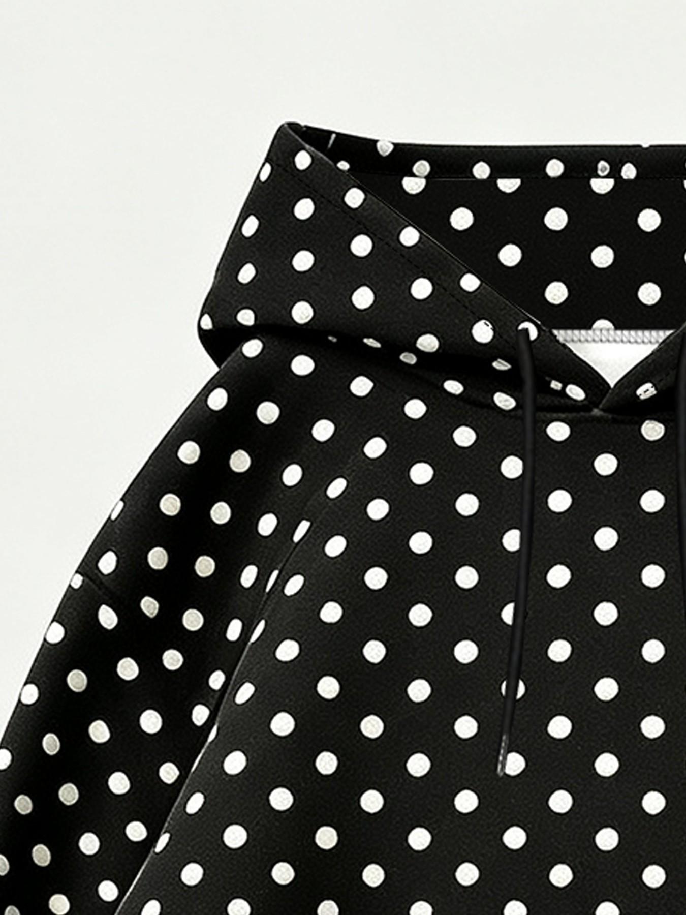 New autumn women's polka dot hoodie & shorts two-piece set, loose fit with drawstring design, casual home style, perfect for staying at home, walking, weekend outings, and travel outfits #PolkaDotStyle #LoungewearSet #CasualOOTD #HoodieSet