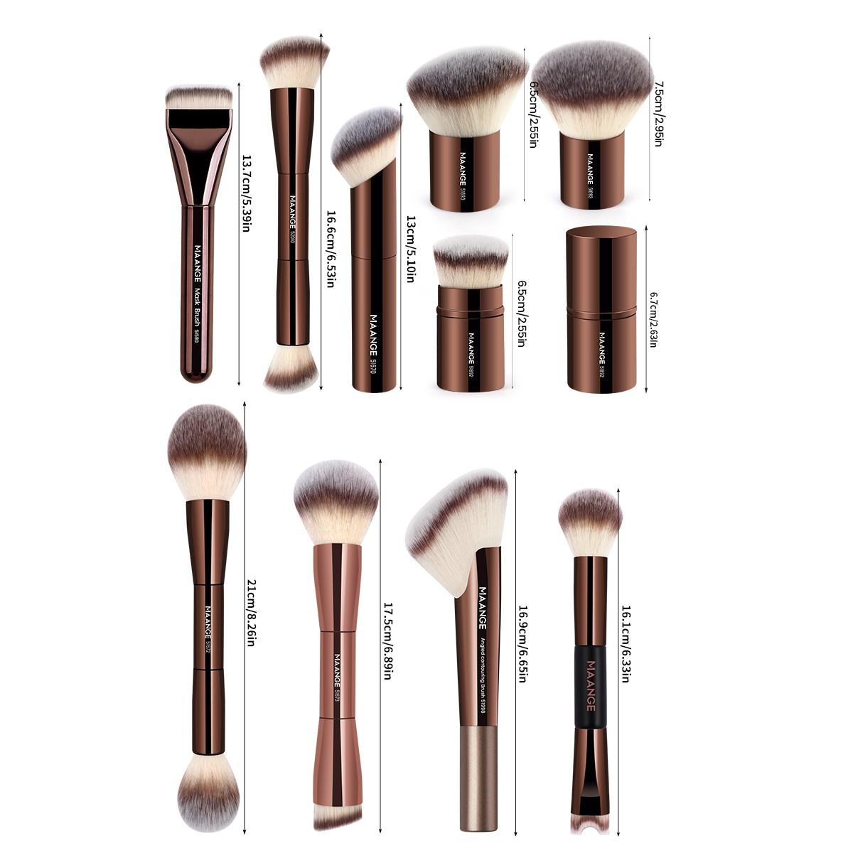 Maange 10-Piece Professional Face Makeup Brush Set with Storage Bag, Ideal for Home, Travel, and Outdoor Use, Essential Makeup Tools