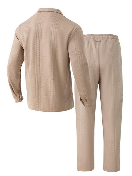 Men's Spring & Fall New Suit Set, Jacquard Heavyweight Reversible Collar Dual Pocket Long Sleeve Drawstring Pants, Soft Fabric Men's Spring & Fall New Suit Set, Jacquard Heavyweight Reversible Collar Dual Pocket Long Sleeve Drawstring Pants, Soft Fabric