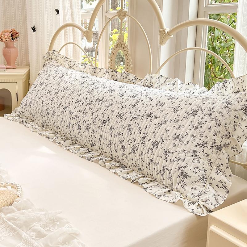1pc Floral Pillowcase, Quilted Edge Design, Thickened Comfort, Breathable, Suitable for All Seasons, Bedding Accessory