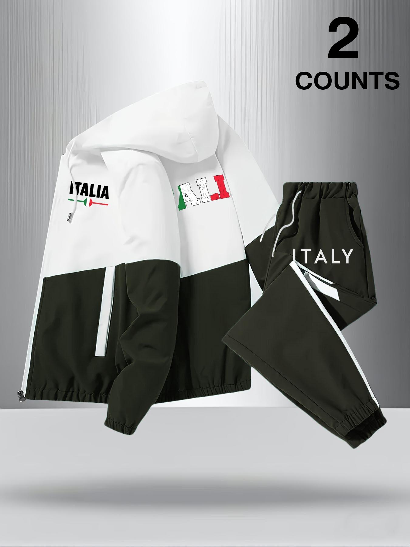 ウェア Italiano Tracksuit Men's Italy 2 Piece Streetwear Tracksuit Set, Full-Zip Hooded