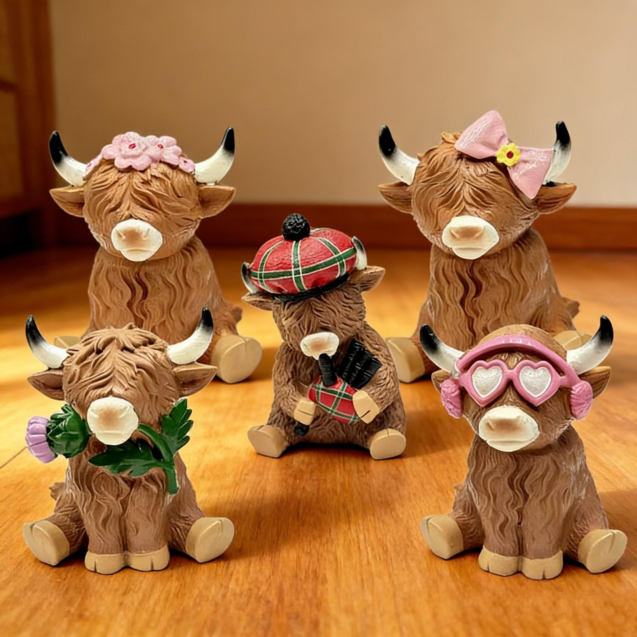 Collectible Figurines Mini Creative Resin Animal Statues, Highland Cow Ornament, Festival Decor, Movie Souvenir, Best Holiday Gift