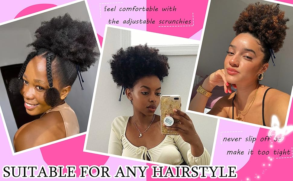 2 Pcs Adjustable Satin Hair Ties, Soft No Damage Scrunchies for 4C Thick Curly Natural Hair, Perfect for Afro Puff, Locs & Ponytails - Premium Hair Accessories for Women & Girls (Black) 2 Pcs Adjustable Satin Hair Ties, Soft No Damage Scrunchies for 4C Thick Curly Natural Hair, Perfect for Afro Puff, Locs & Ponytails - Premium Hair Accessories for Women & Girls (Black)
