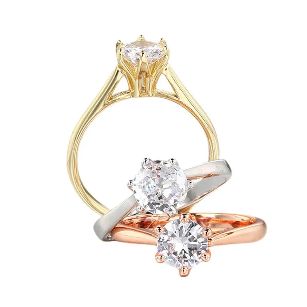 Women's 6-Claw Round Cut Cubic Zirconia Solitaire Crystal Ring - Engagement, Promise Ring for Proposal & Wedding, Costume Jewelry, KCR033