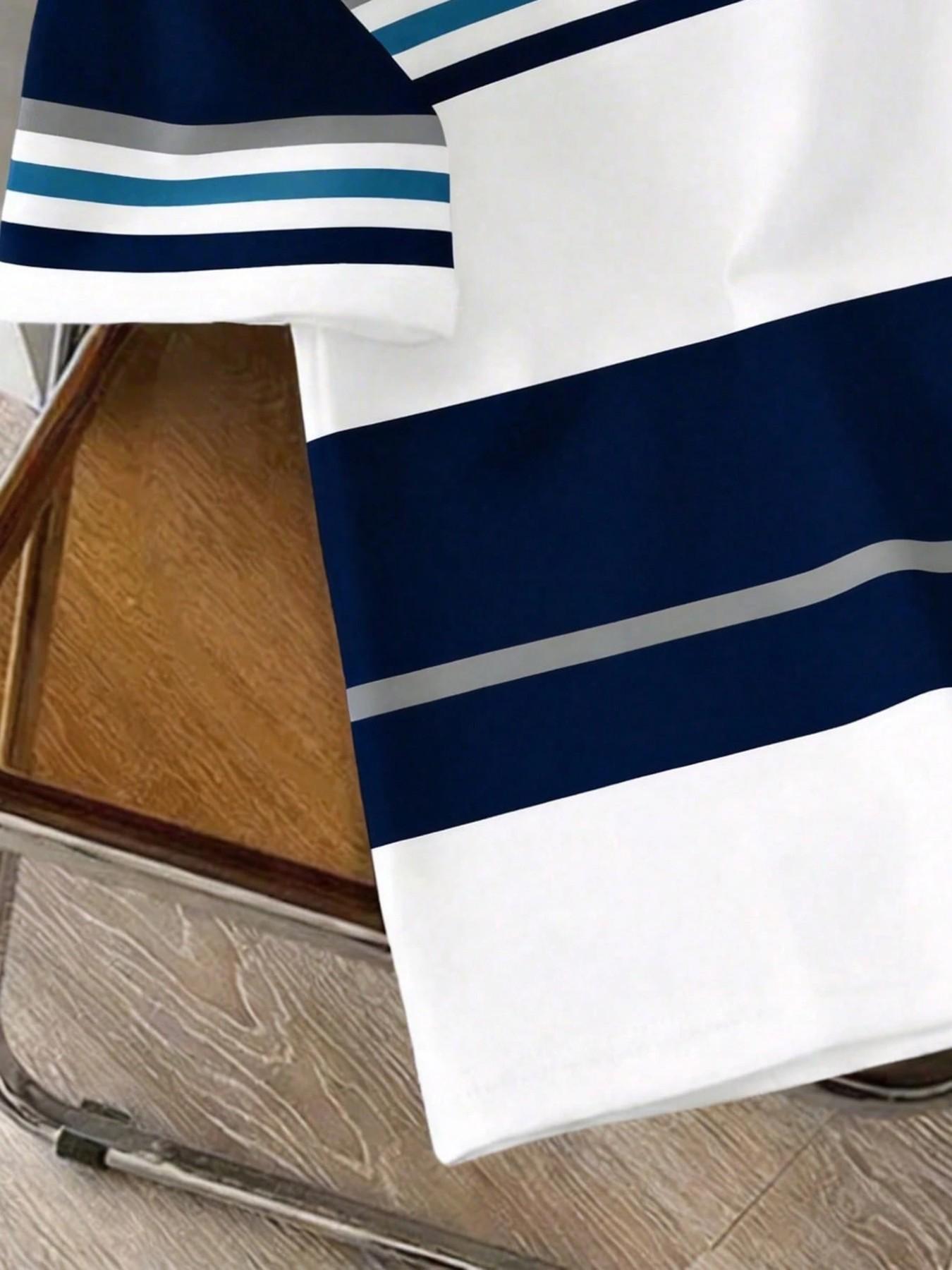 American Retro Colorblock Striped Letter Print Short Sleeve T-Shirt, Men's Summer Loose Casual Round Neck Top, Graphic Fitted Tee