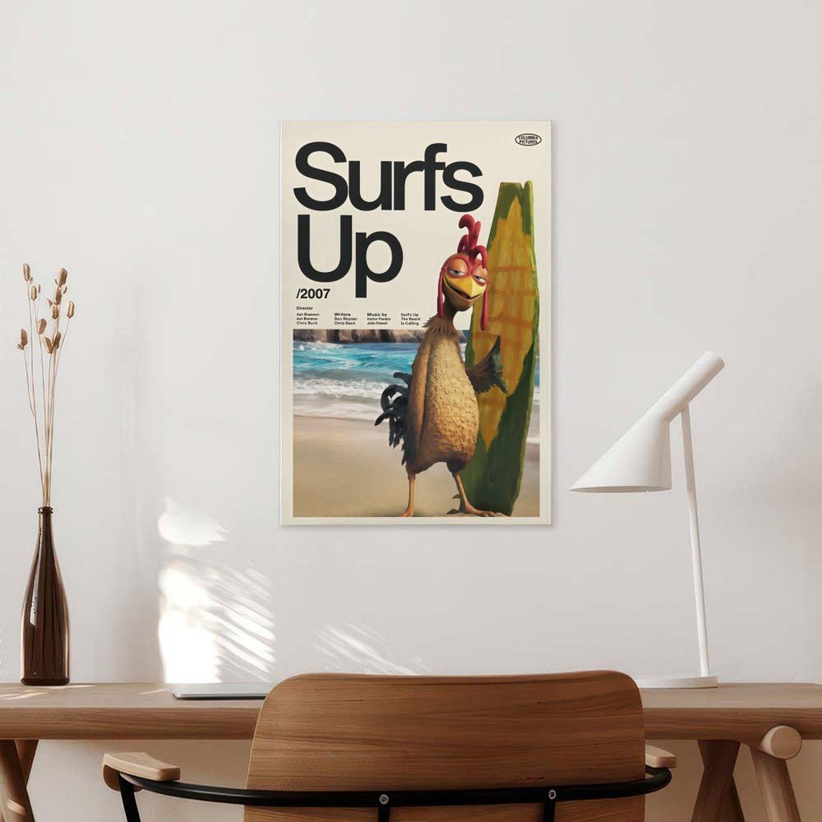 Surfs Up Chicken Joe Print Premium Artwork Film Poster Wall Decor for Room, Canvas Wall Art, Animated Movie Poster, Surfing Character Print, Kids Bedroom Decor, Beach Room Decor, Dorm Wall Art, Gift for Movie Fans