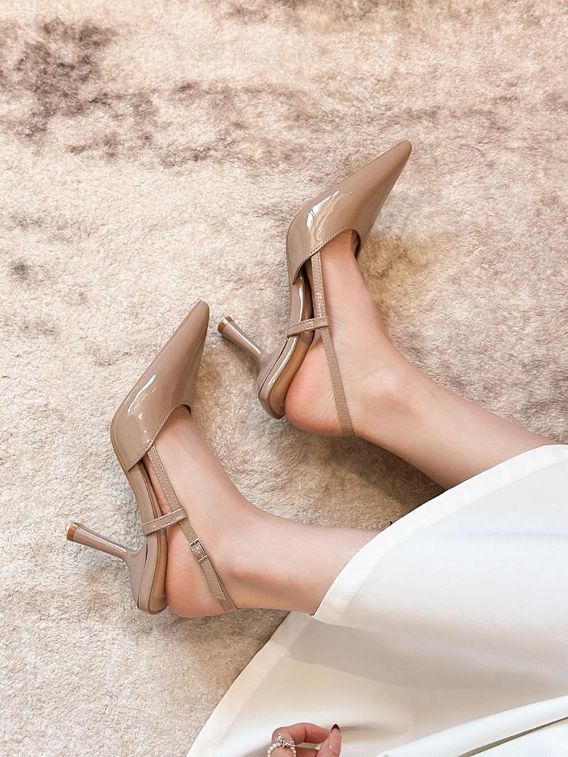 Fashionable Pointed Toe Back Empty High Heel Single Shoes, Fashionable Heeled Sandals, Elegant Stiletto Heels for Party, Daily Clothing Decor, for Women & Girls, Footwear