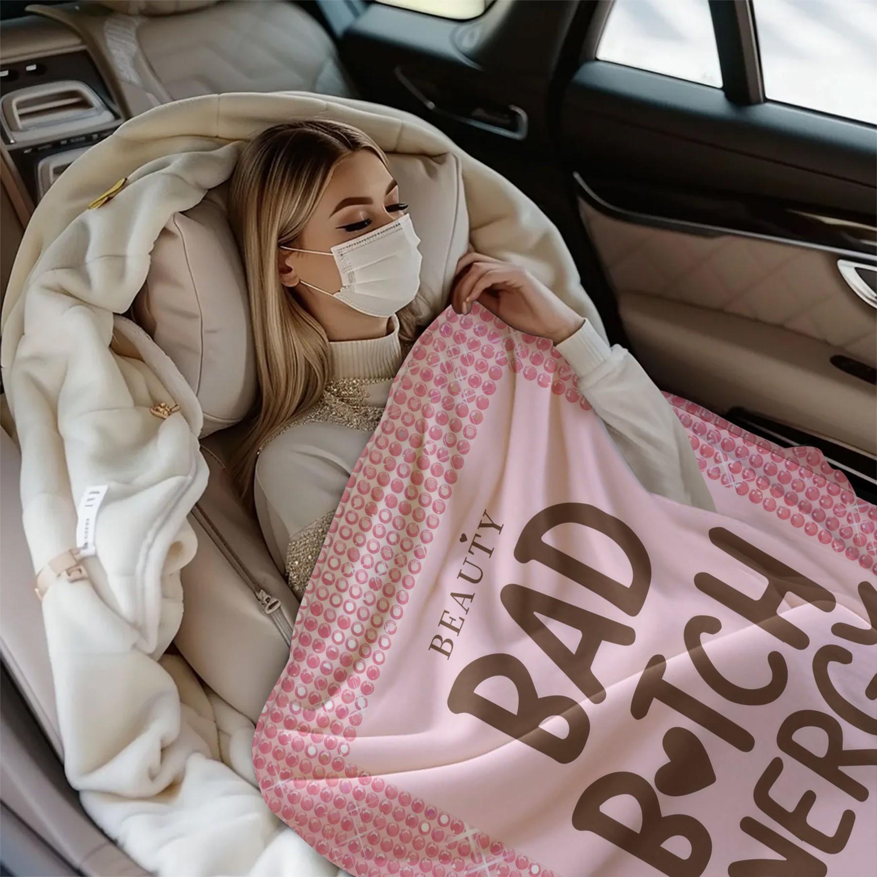 Bad B*tch Energy Flannel Blanket, Cute Sweet Print Warm Throw Blanket, Soft Cozy Nap Blanket for Couch Bed Recliner, All-Purpose Home Decor Gift Blanket