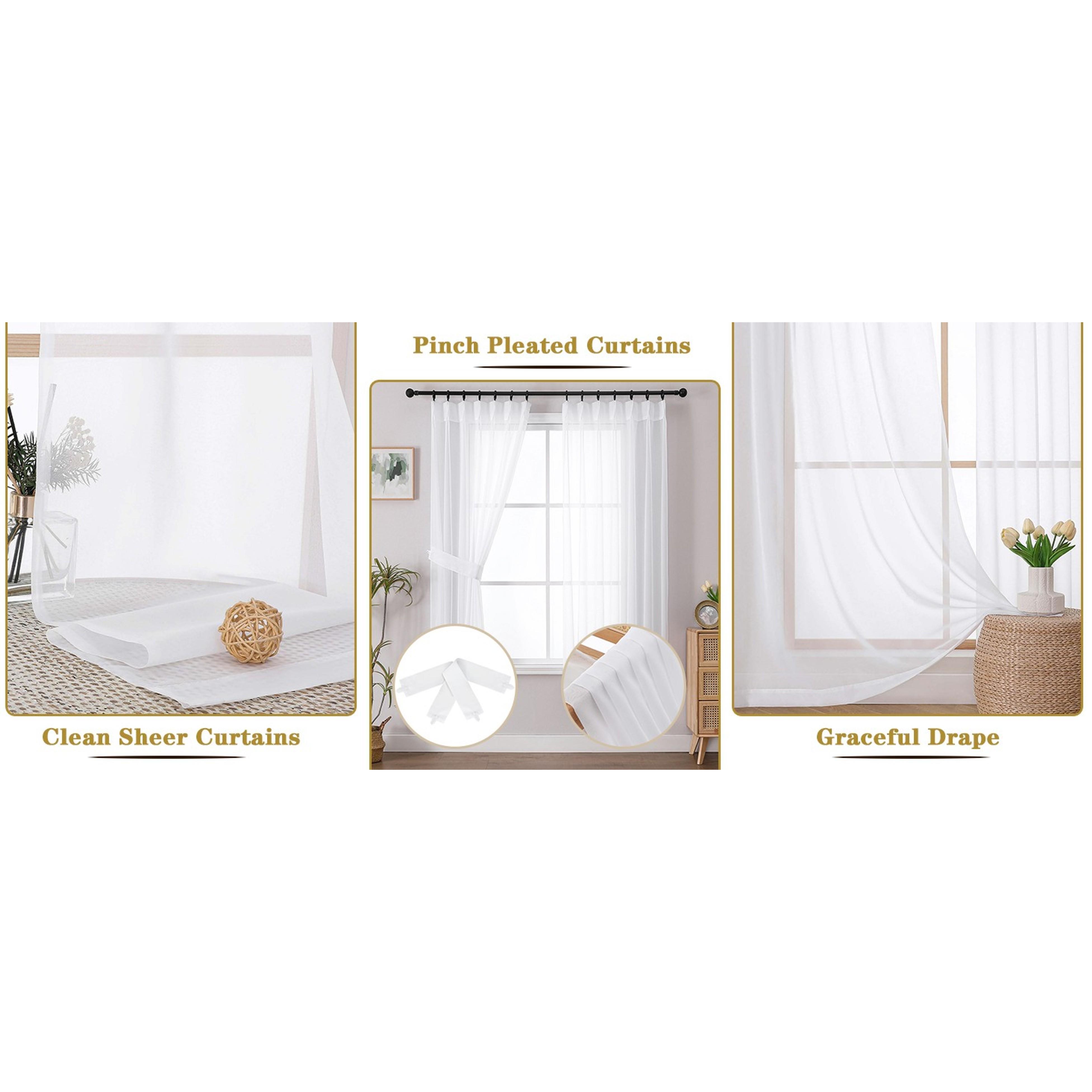 White Pinch Pleated Sheer Curtains 96 Inches Long, Light Filtering Window Treatments for Bedroom & Living Room, Modern Solid Drapes, 40x96 Inch PanelGift