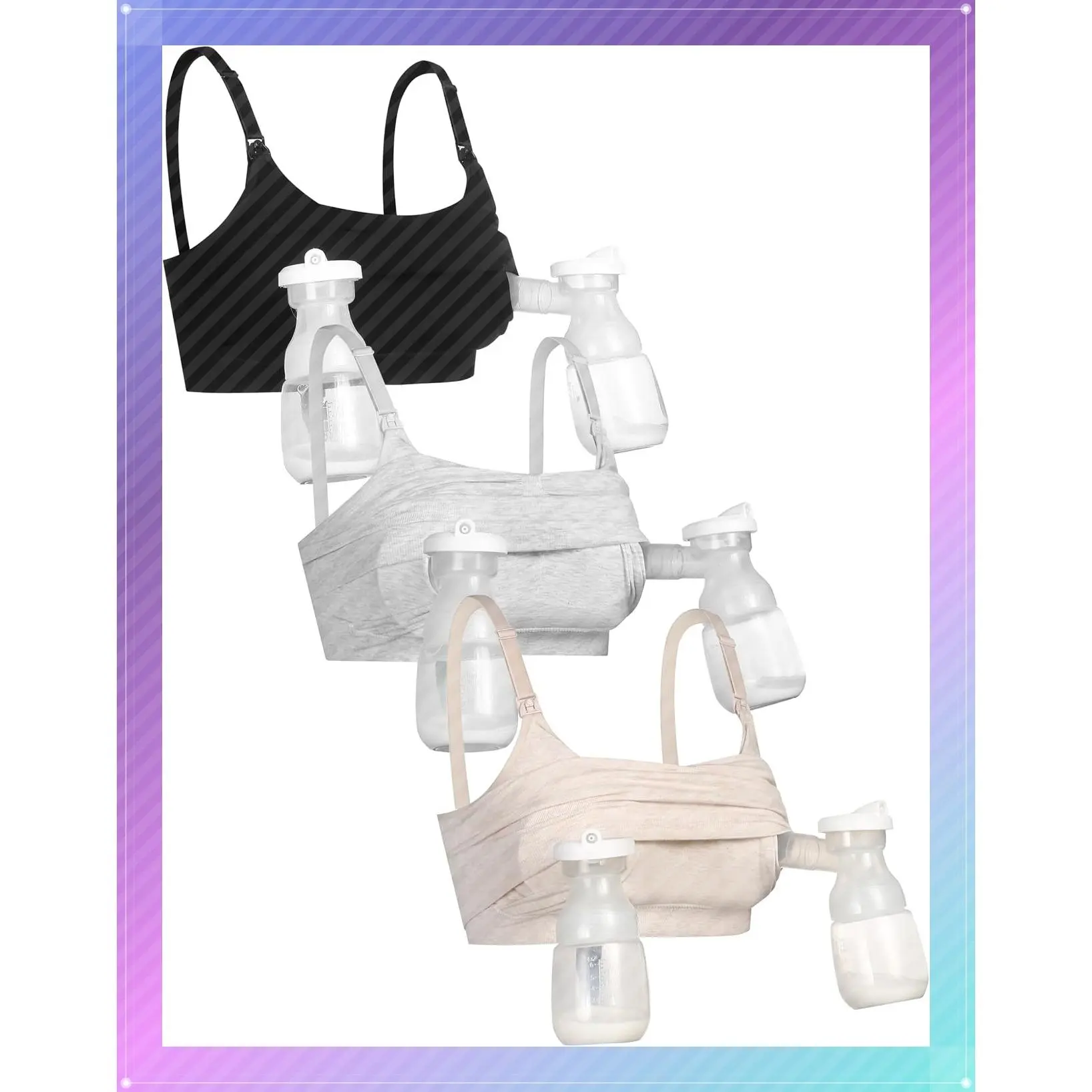 3Pack Hands Free Pumping Bra, Adjustable Pumping & Nursing Bra with EasyClip for All Breast Pumps Cotton Sleep Bra