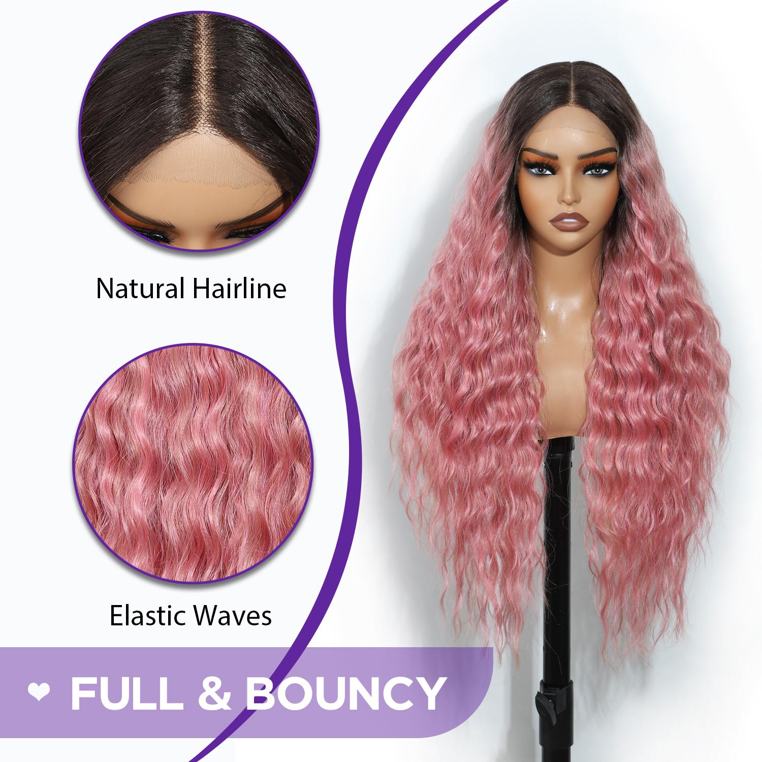 Style Icon 30'' Long Wavy Body Wave Deep Middle Part Lace Front Wigs 150% Density Heat Resistant Synthetic Hair Wigs Cosplay