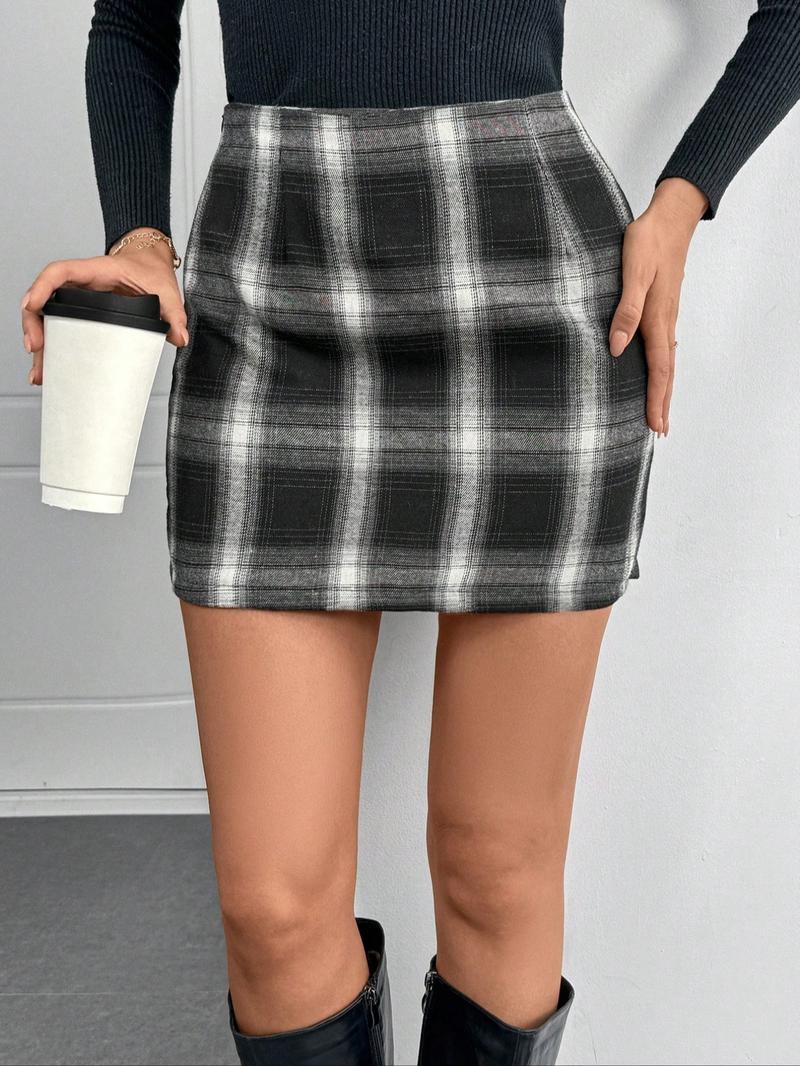 Women's Classic Plaid Woolen Mini Skirt, Spring & Fall High Waist Bodycon Dress, Valentine's Day, Elegant Style