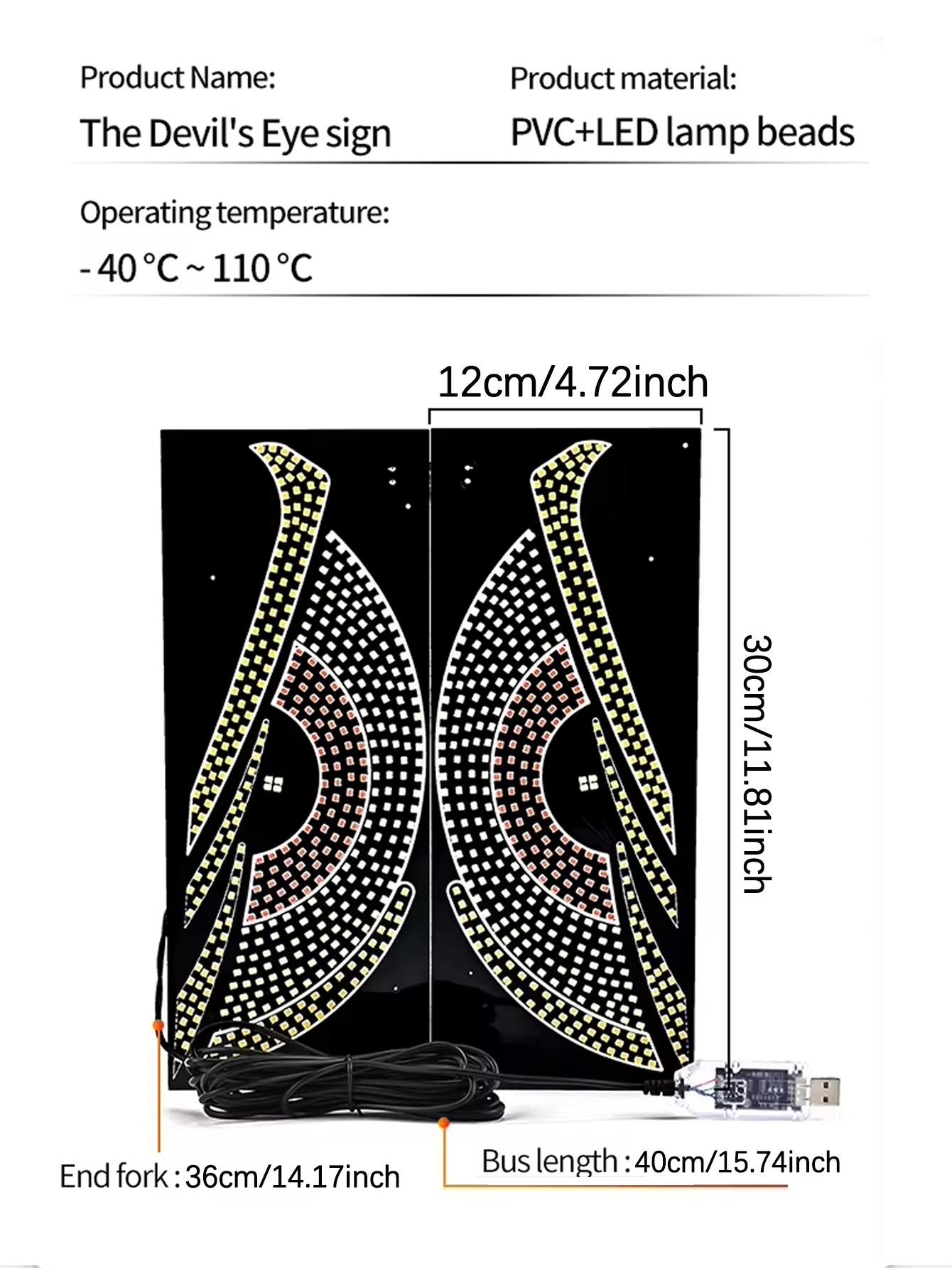 1 Pair Devil Eyes Light for Cars Windshield LED Demon's Eye Lights Dynamic Blinking LED Big Eye Lamp for Vehicle Truck Rear Window USB Plug and Play Road Rage Sign Flicker Decorative Lighting Car Light Embellishments Holiday Gifts