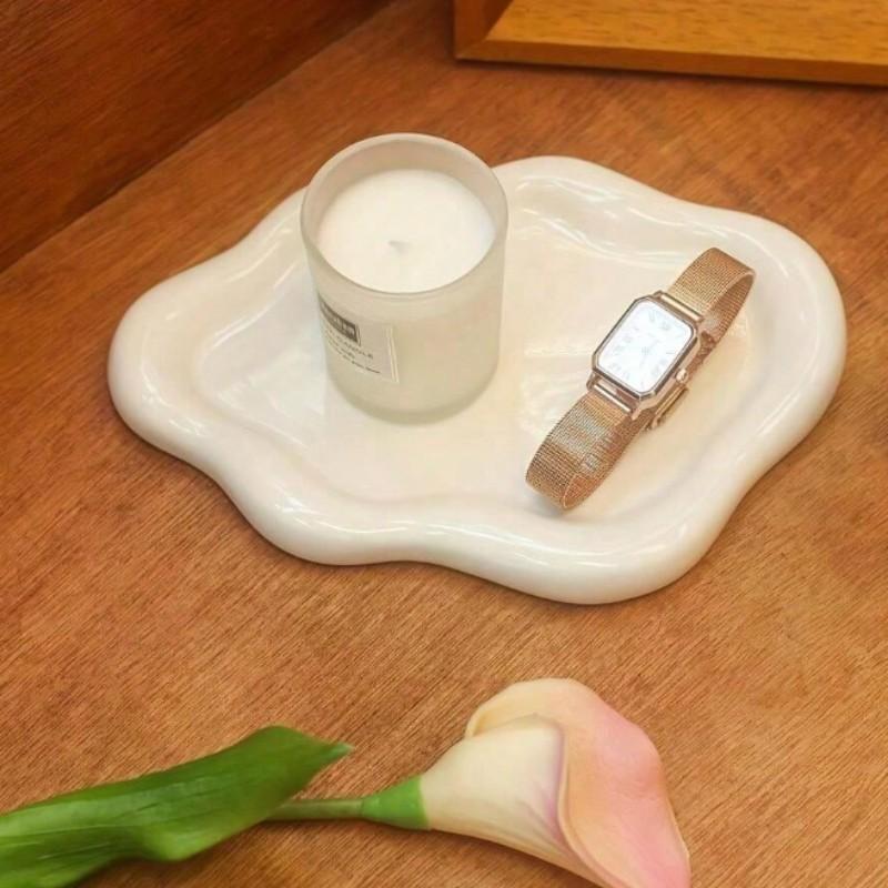 Jewelry Storage Tray - White/Silver Plated - Elegant display stand for necklaces, bracelets, earrings, and other jewelry - Durable ABS resin vanity tray - Unisex, perfect for birthdays, weddings, and Valentine's Day gifts - Ideal for dressing tables, desk