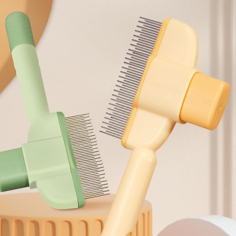 Pet Hair Removal Comb with Release Button for Cats and Dogs, De-Shedding Brush with Long & Short Stainless Steel Teeth for Efficient Hair Removal