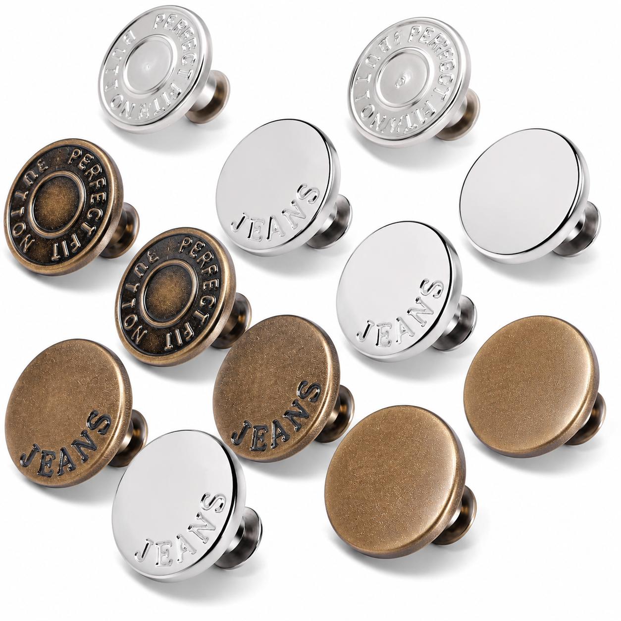 Metal Jeans Waistline Cinch Adjuster Buttons, I-Shaped Buckle, No-Nail Detachable Design for Effortless Waist Size Modification & Custom Fit, Metal Buttons