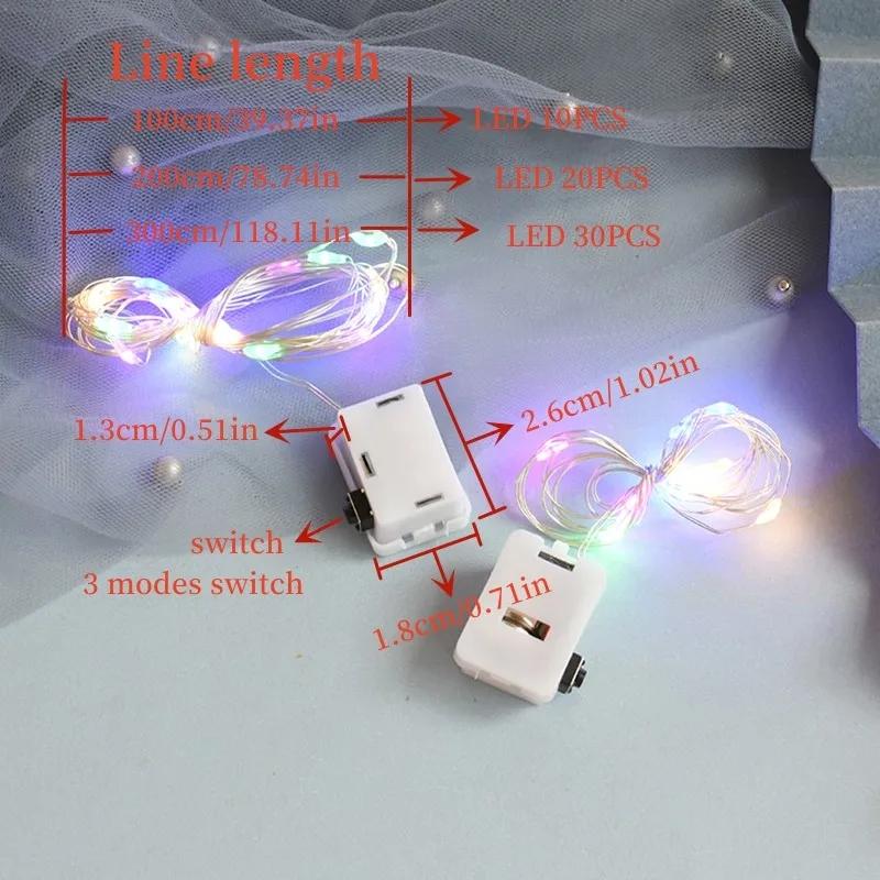 20Pcs Battery Operated Copper Wire LED String Lights 200cm/78Inch/20LED 3Modes Mini Firefly Fairy Lights Warm/Multi/Red/Green/Blue/Pink/ Purple/White Perfect for BOBO balloon, birthday room, camping, flower, party, wedding, Christmas