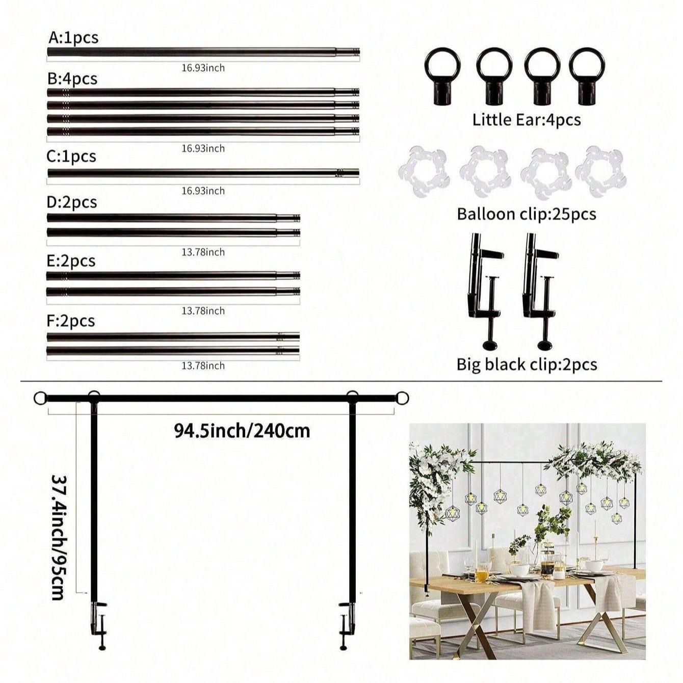 Adjustable Metal Balloon Arch Stand, Table Rod Stand with Clamps, Decorated Arch for Parties, Reusable Balloon Arch Kit