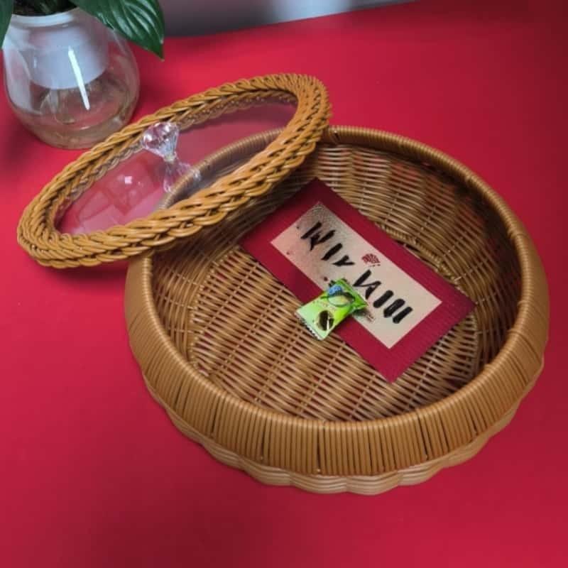 Handmade Storage Basket with Transparent Lid, Reinforced Organizer, Home Decor, Multi-Use for Living Room, Bedroom, Garden, Camping, Party