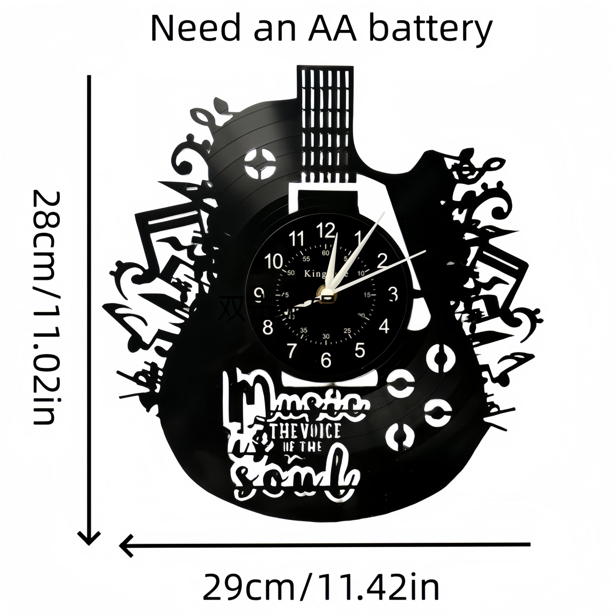 Guitar Shape Vinyl Wall Clock, Musical Notes Design, Inspirational Quote, Artistic Decor for Living Room, Music Room, Studio, Guitar Shop