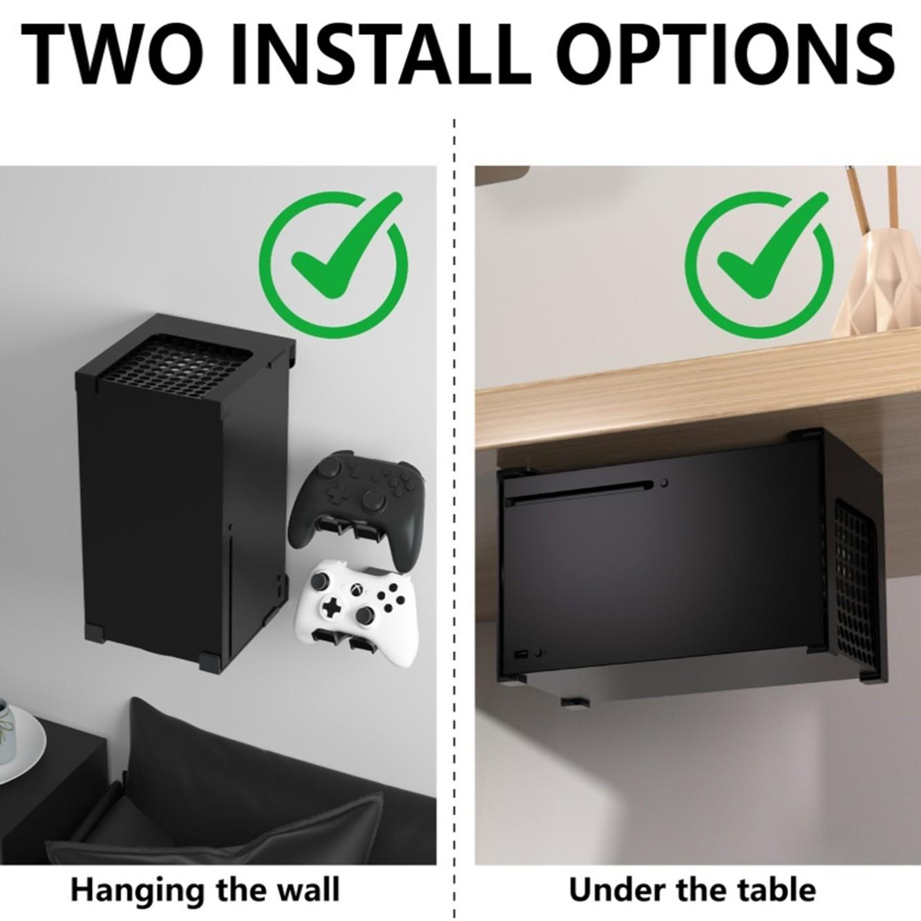 Xbox Series X Wall Mount and Under-Desk Stand with Charging, Sturdy Full Metal Console Holder with Scratch-Proof Silicone Case and Headphone Stand