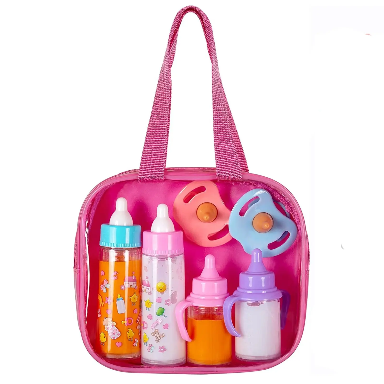 Simulation Baby Doll Feeding Set, 6-Piece Portable Pretend Play Toy Set with Magic Fluid-Disappearing Bottle and Juice Cup, Baby Care Toys, Role Play Gifts for Kids Under 3 Years Old, Doll Accessories