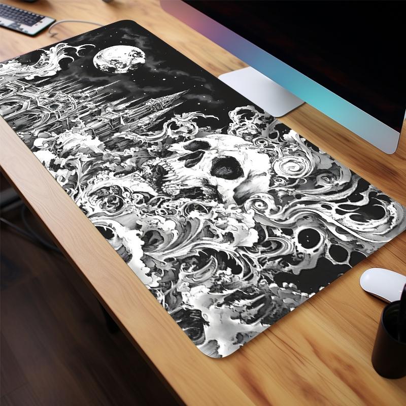 Extra Large Gothic Moon & Skull Mouse Pad Dark Fantasy Gaming Desk Pad 35x16 Inch Computer Keyboard Mousepad with Non-Slip Rubber Base Durable Stitched Edge Perfect Gift for Home and Office Gaming Desk Accessory