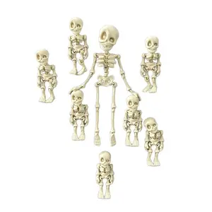 2PCS-3D Printed Skeleton Figurine, movable joint skull fridge magnet, realistic bone colored decor, flexible transformable toy ornament, ideal for Halloween parties, home display and festive decoration