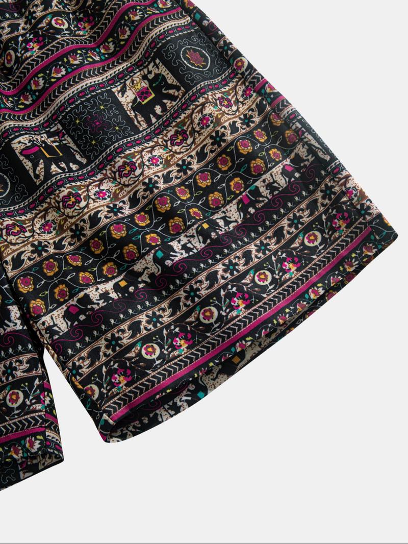 Men's Ethnic Pattern Drawstring Waist Baggy Shorts, Loose Casual Comfy Beach Paisley Shorts for Summer, Men's Bottoms for Daily Wear, Menswear, Casual Fashionable Shorts, Casual Athleisure Shorts, Athleisure Street Shorts, Hawaiian Beach Shorts