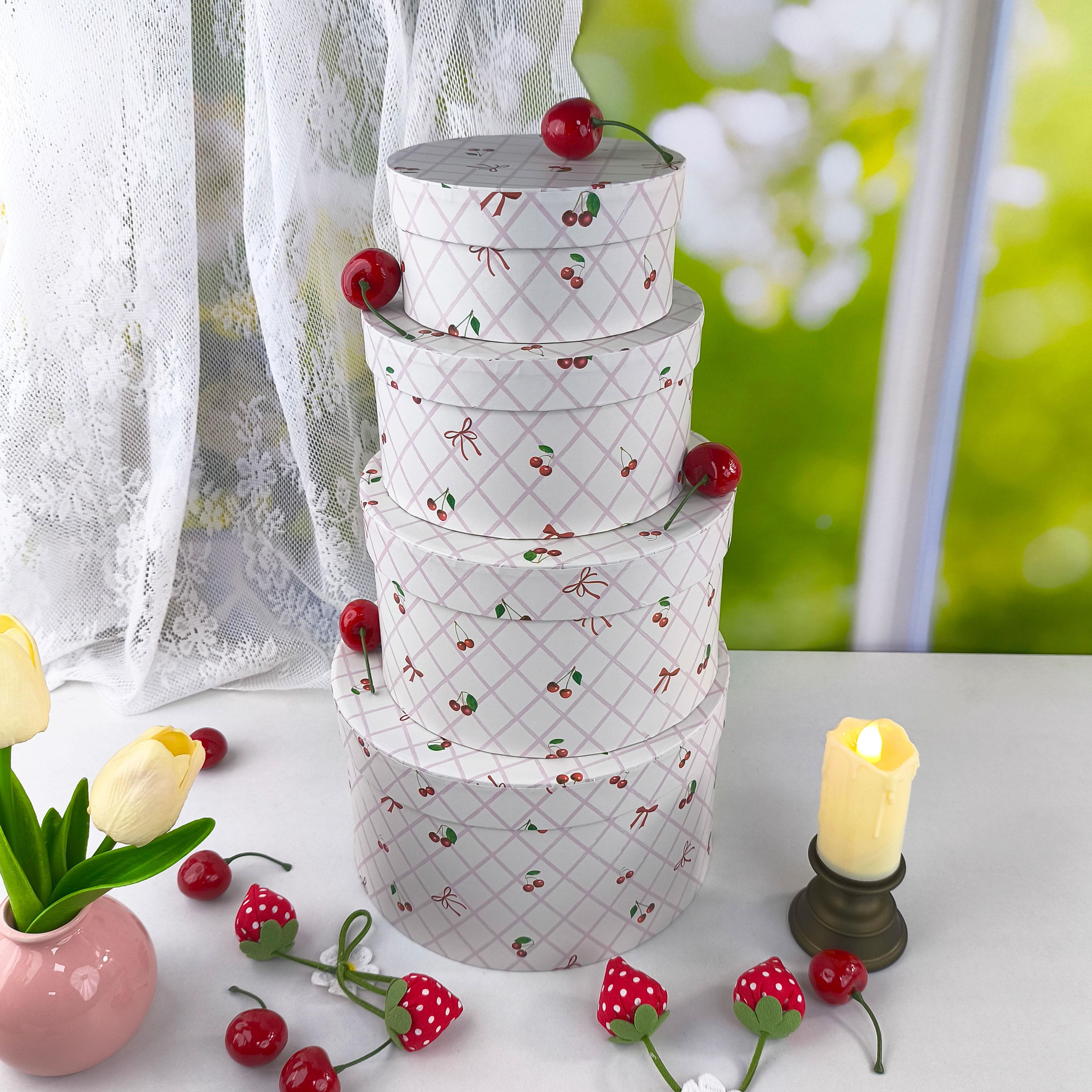 4pcs Cherry Pattern Oval Gift Box Set, Jewelry Organizer for Necklace Earrings Bracelet, Wedding Birthday Party Favor Packaging Box, Holiday Gift Box, Home Desktop Decor Display Case, Perfect for Valentine's Day Christmas Anniversary Gift Wrapping