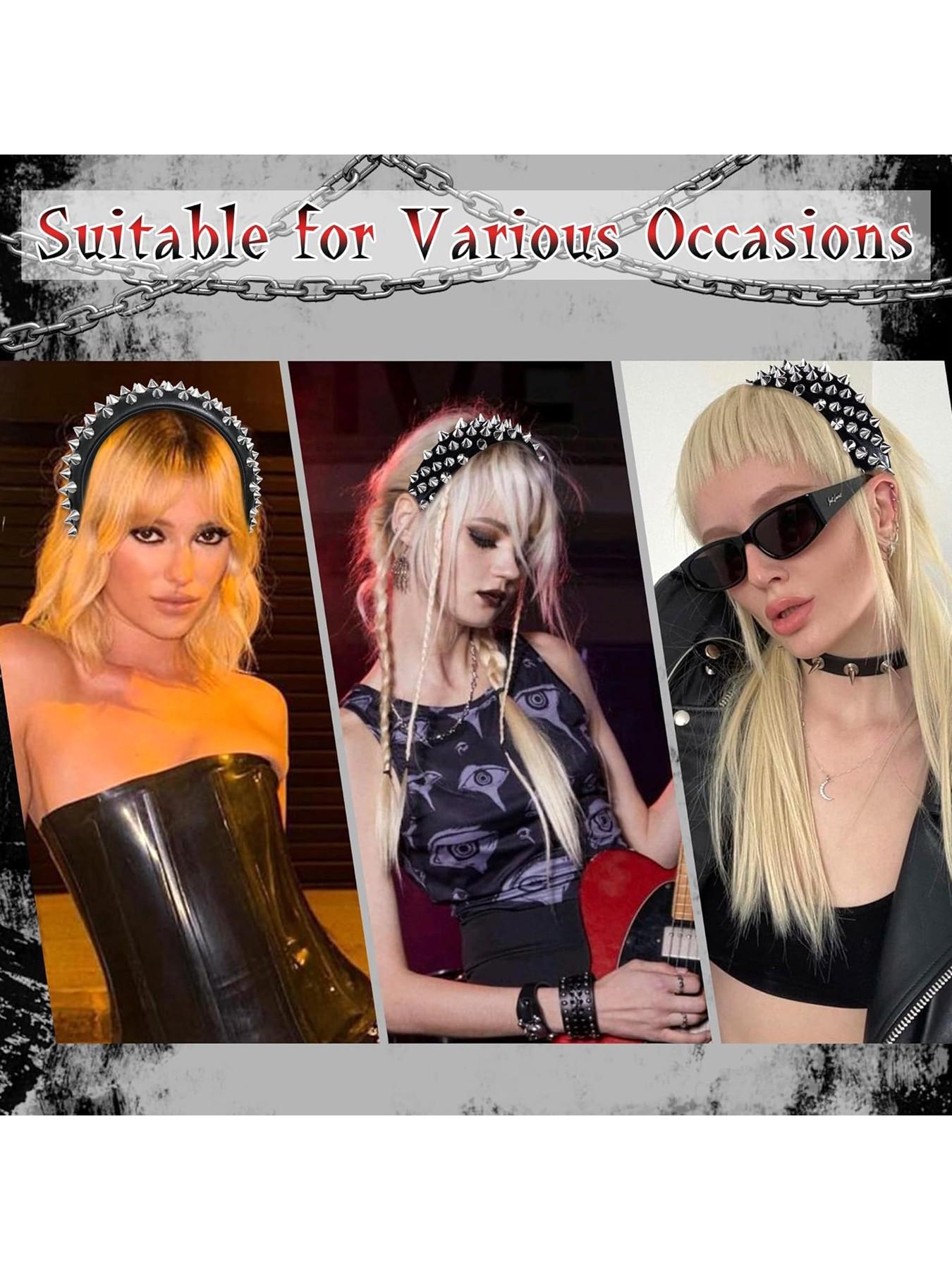 Spike Headband Punk Leather Studded Hair Band, Gothic Rock Roll Hair Hoops, Valentine's Day Cosplay Accessory, Women and Girls